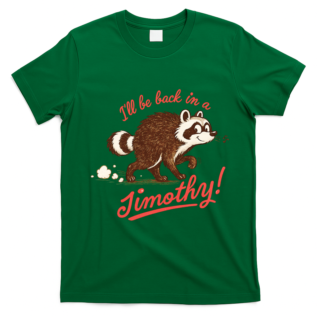 I'll Be Back In A Jimothy Raccoon T-Shirt - Irish Green