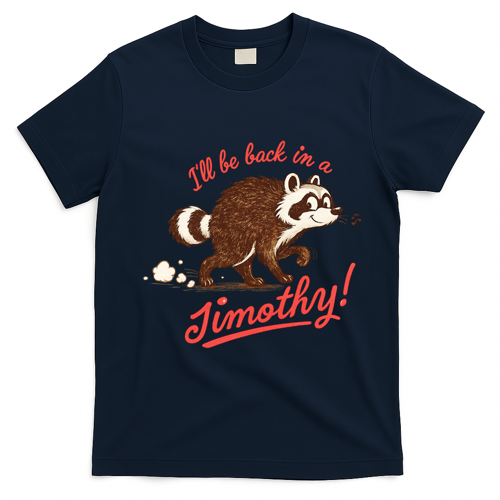 I'll Be Back In A Jimothy Raccoon T-Shirt - Navy Blue