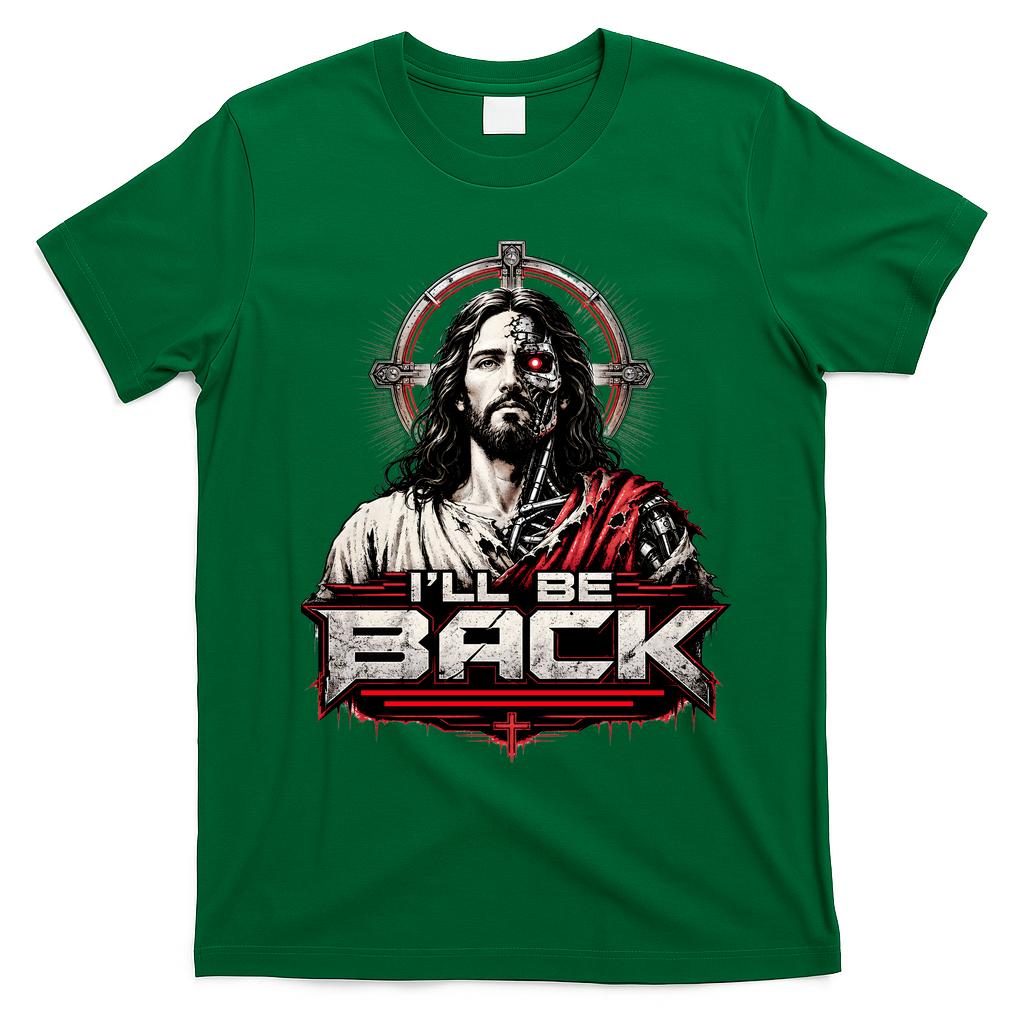 I’ll Be Back Cyber Jesus T-Shirt - Irish Green