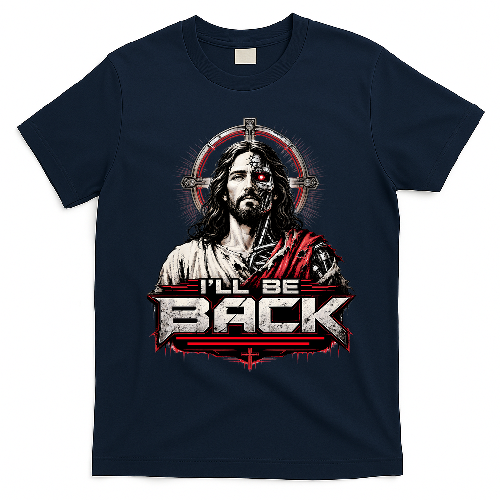 I’ll Be Back Cyber Jesus T-Shirt - Navy Blue