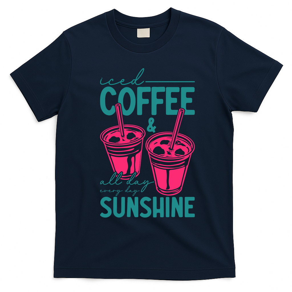 Iced Coffee All Day Sunshine Summer Beach T-Shirt - Navy Blue