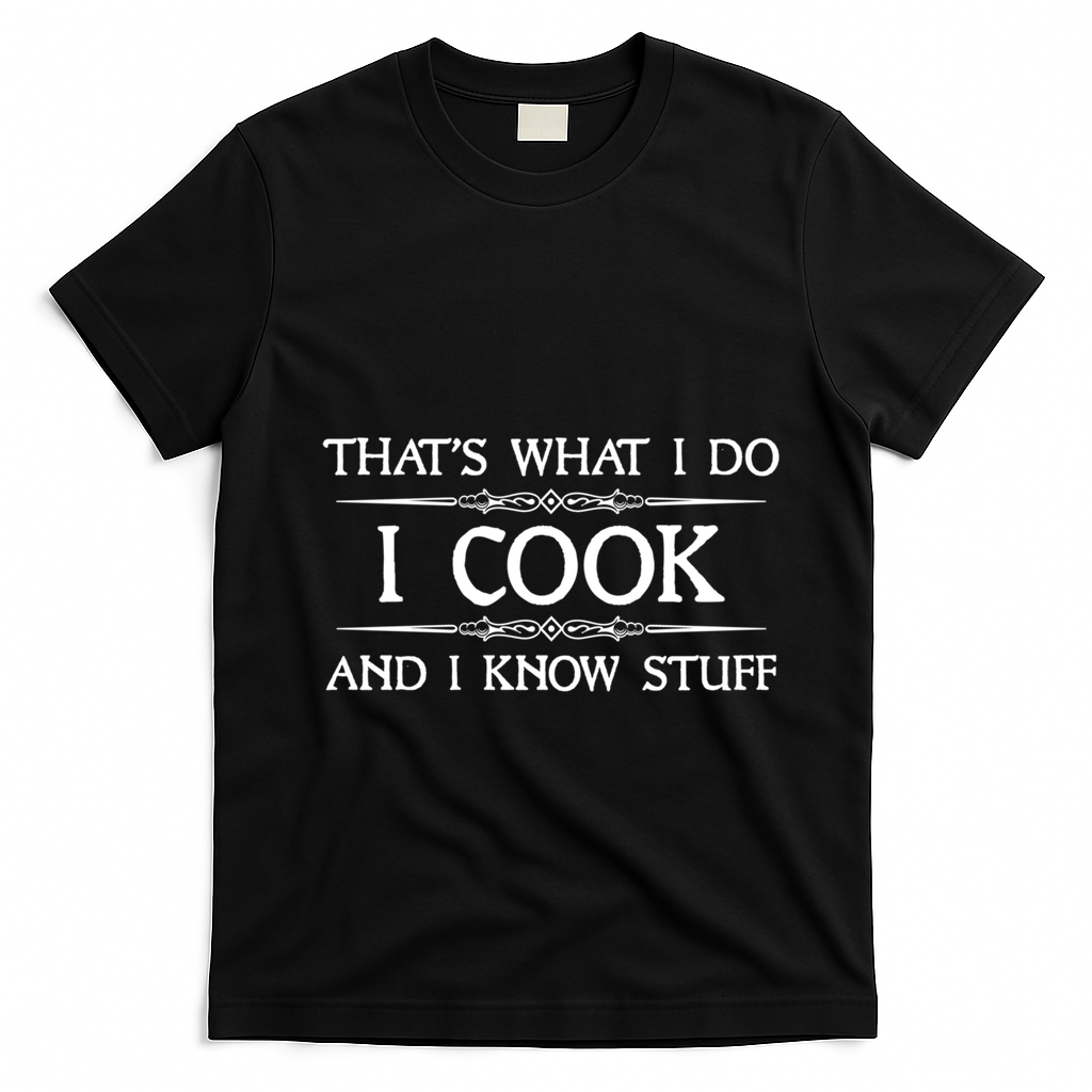 I Cook And I Know Stuff Funny Chef Gift T-Shirt - Black