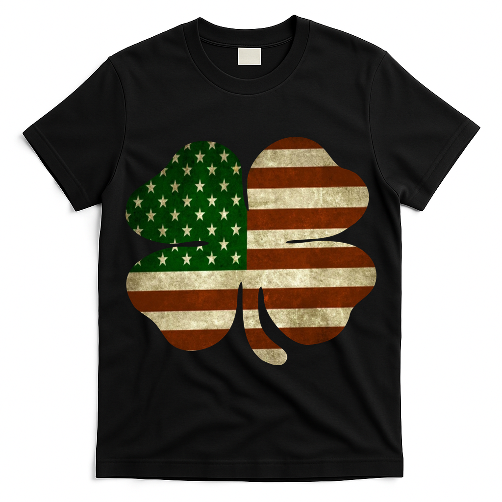 Vintage Clover Irish American Flag T-Shirt