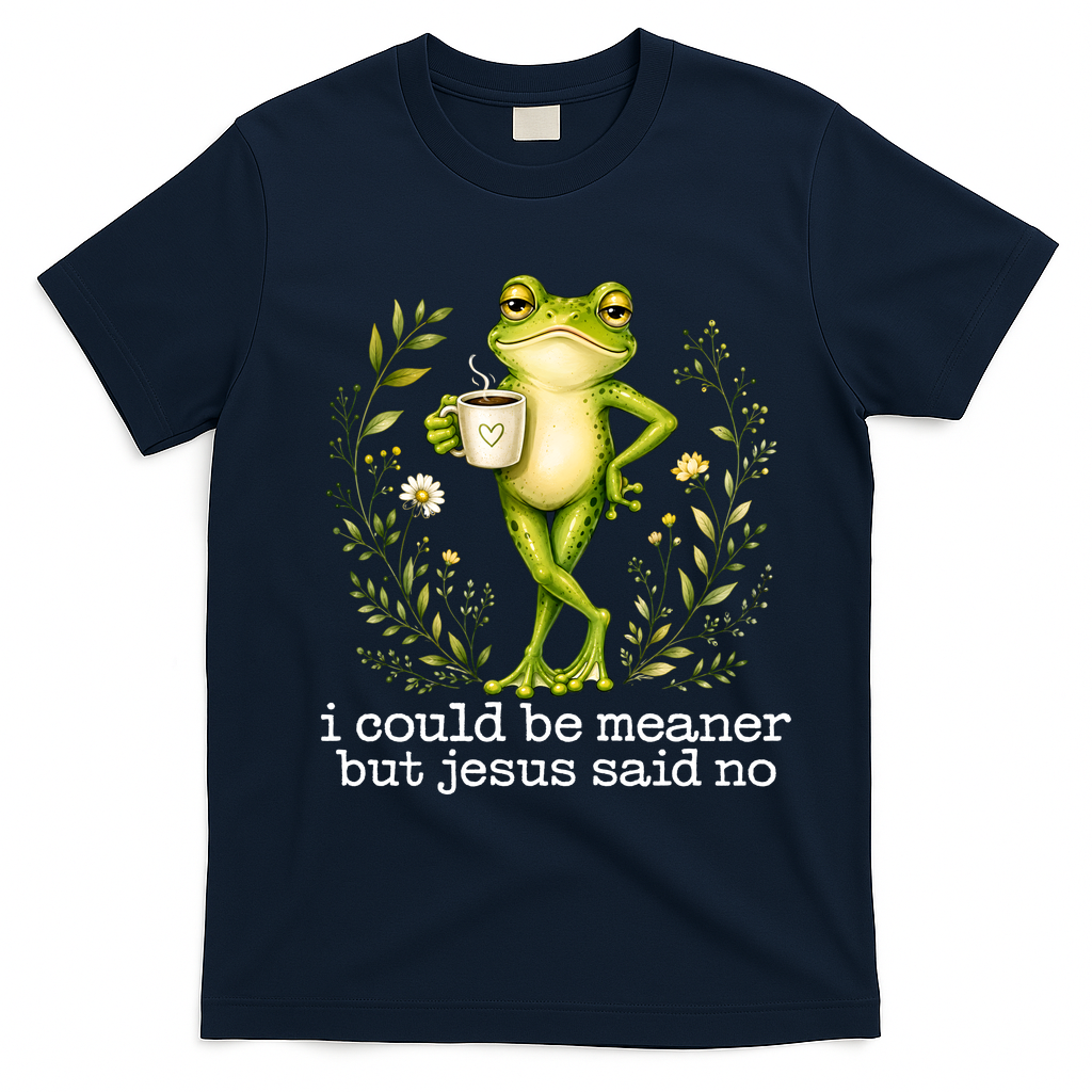 I Could Be Meaner But Jesus Said No Funny Christian Frog T-Shirt - Navy Blue