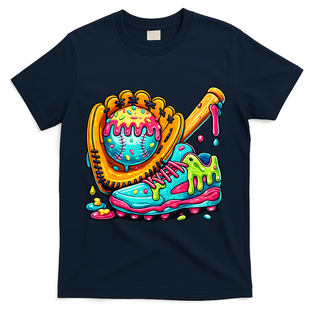 Ice Cream Drip Baseball Stuff T-Shirt - Navy