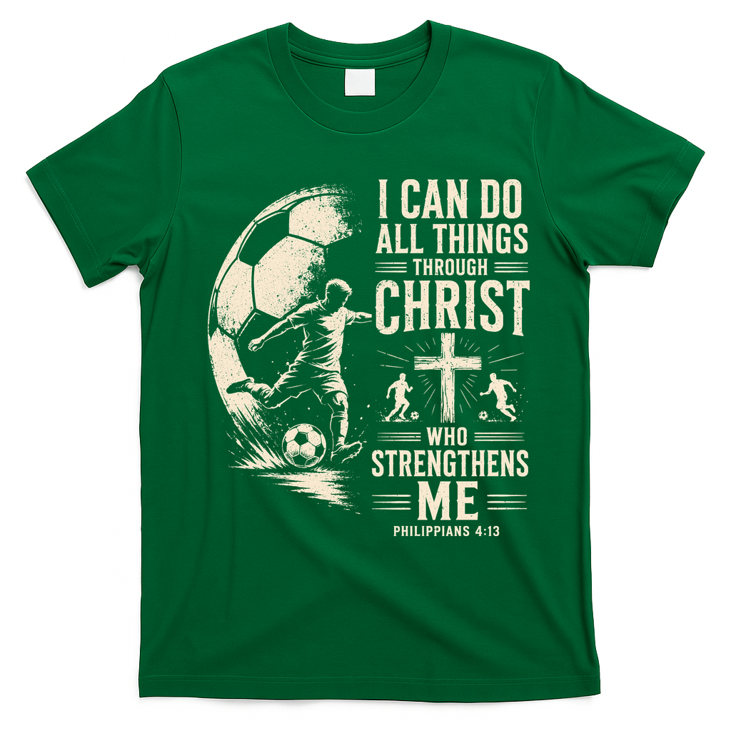 I Can Do All Things Through Christ Soccer Jesus Christian T-Shirt - Irish Green