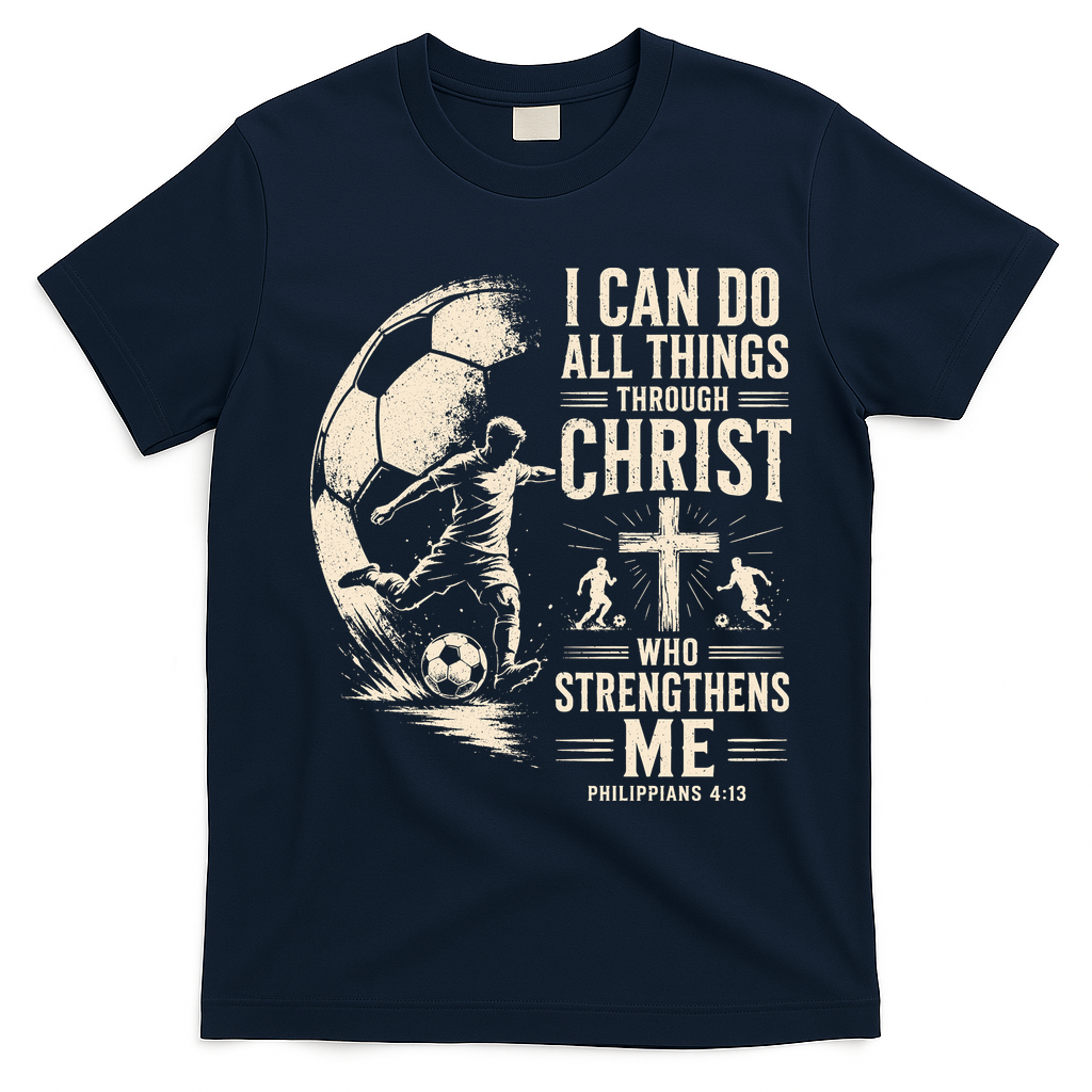 I Can Do All Things Through Christ Soccer Jesus Christian T-Shirt - Navy Blue