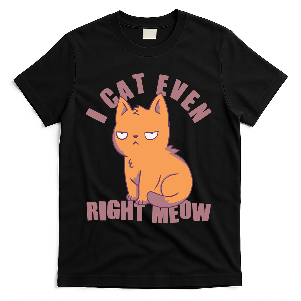 I Can't Even Right Meow Funny Smug Cat T-Shirt - Black