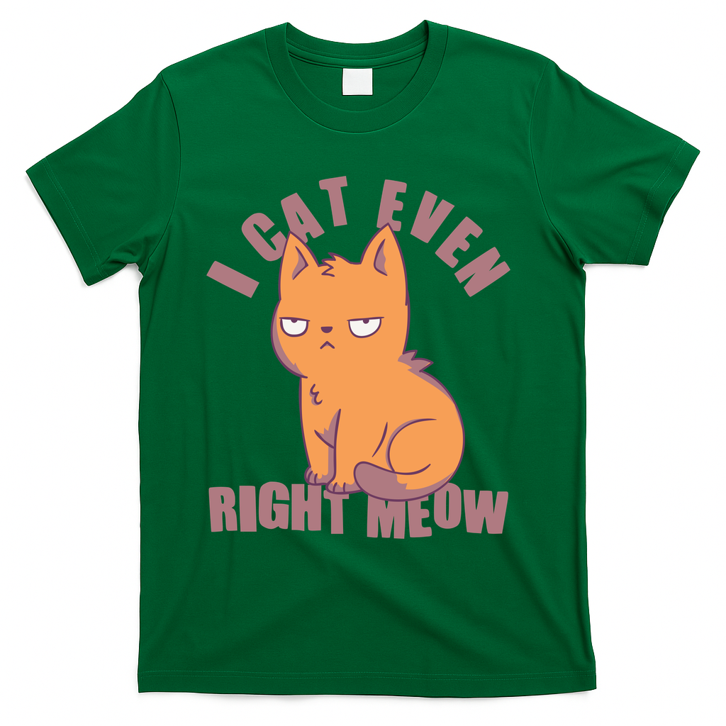 I Can't Even Right Meow Funny Smug Cat T-Shirt - Green