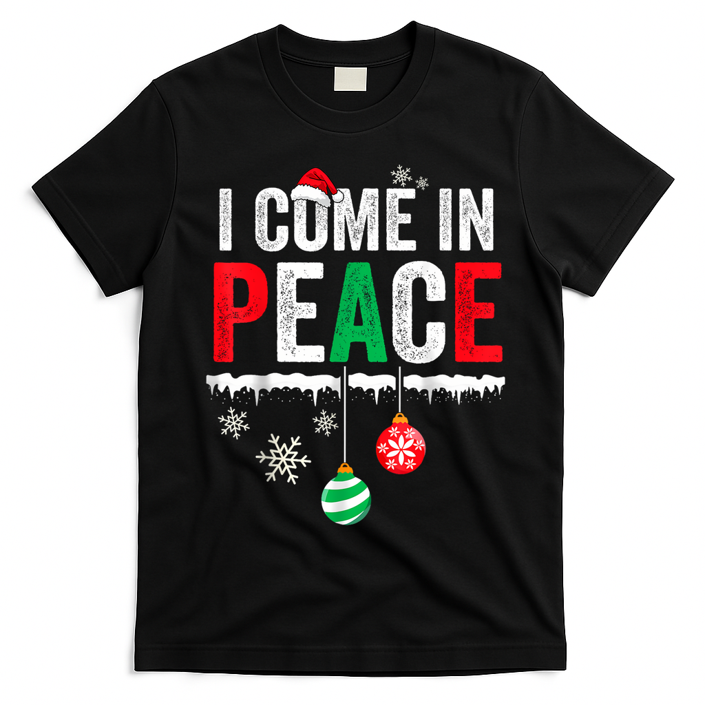 I Come In Peace IM Peace Funny Matching Couple Christmas T-Shirt - Black