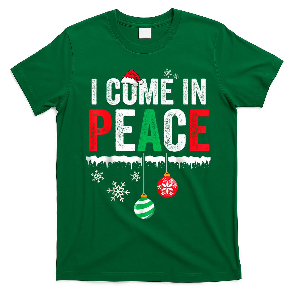 I Come In Peace IM Peace Funny Matching Couple Christmas T-Shirt - Irish Green