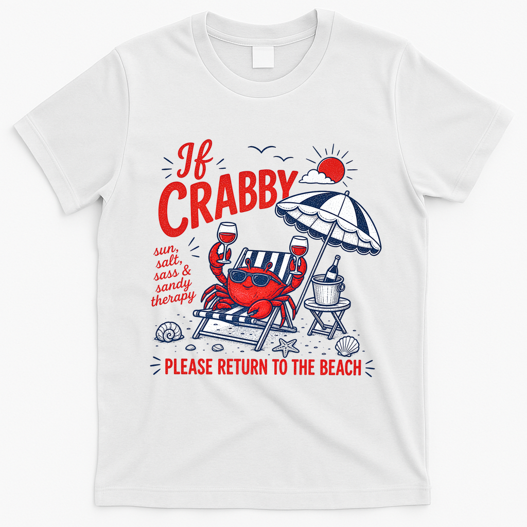 If Crabby Please Return To The Beach Funny Crab Summer T-Shirt - White