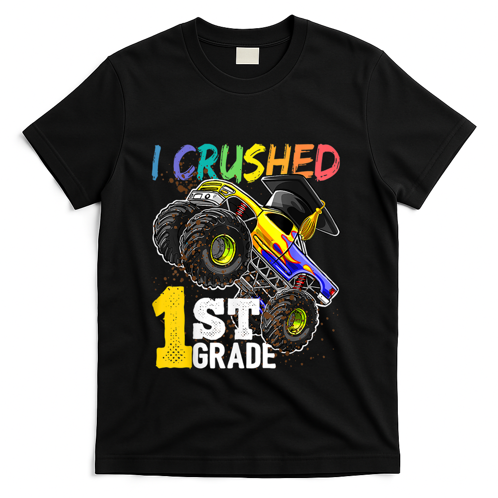 I Crushed Preschool Monster Truck Graduation Cap Gift T-Shirt - Black