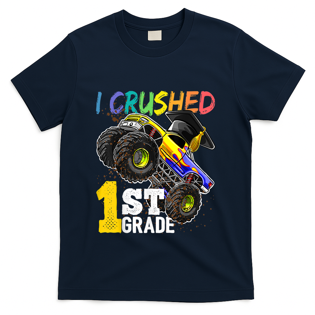 I Crushed Preschool Monster Truck Graduation Cap Gift T-Shirt - Navy