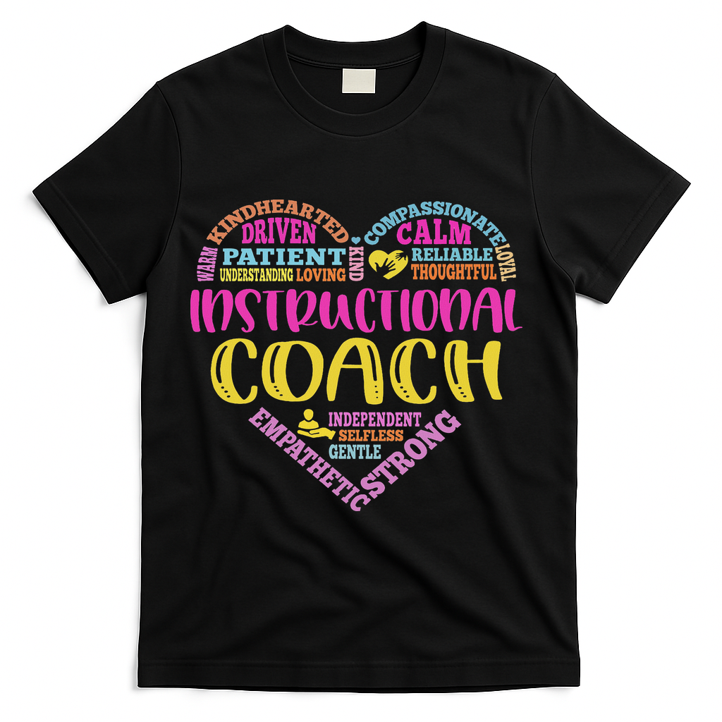 Instructional Coach Rainbow Heart Instructional Coach Gifts T-Shirt - Black