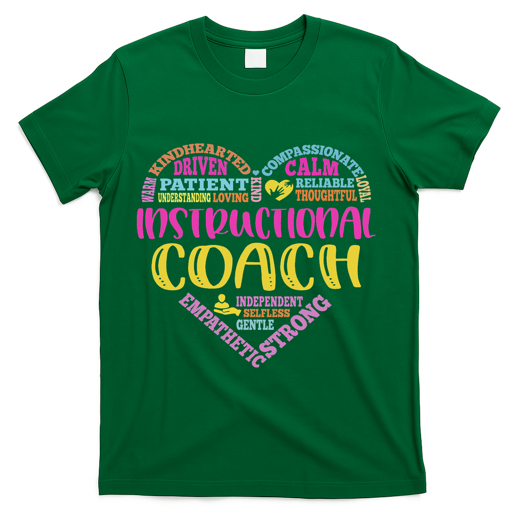 Instructional Coach Rainbow Heart Instructional Coach Gifts T-Shirt - Green