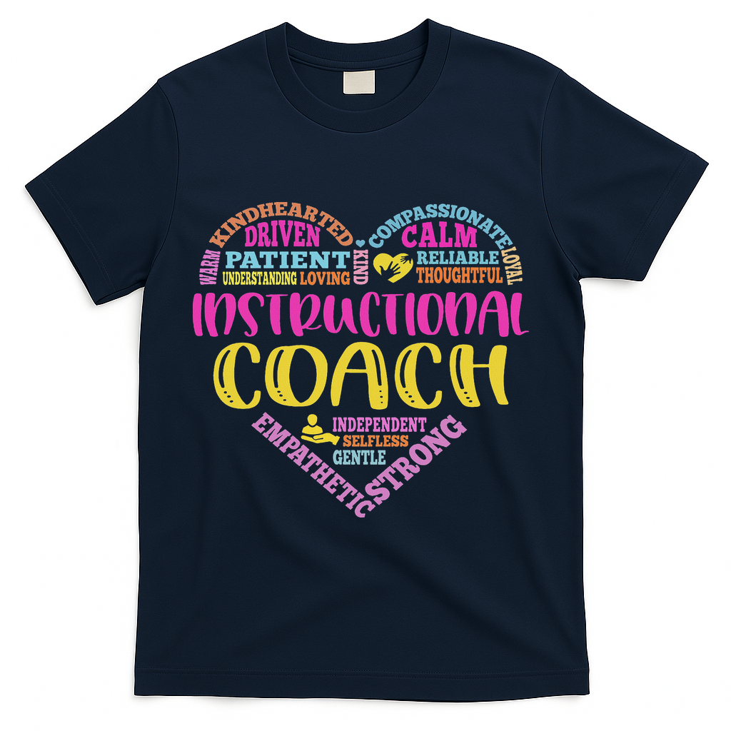 Instructional Coach Rainbow Heart Instructional Coach Gifts T-Shirt - Navy
