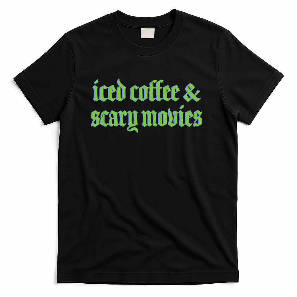 Iced Coffee & Scary Movies Typography Green - Black
