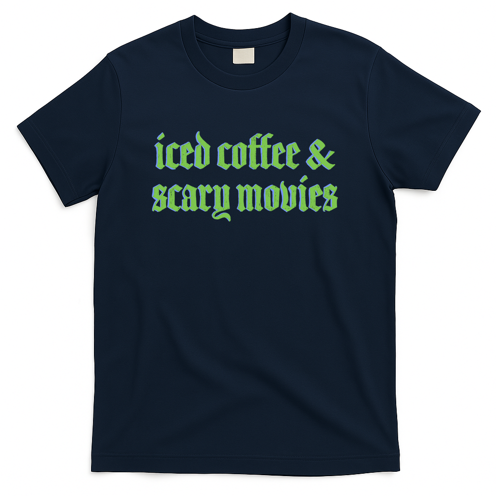 Iced Coffee & Scary Movies Typography Green - Navy