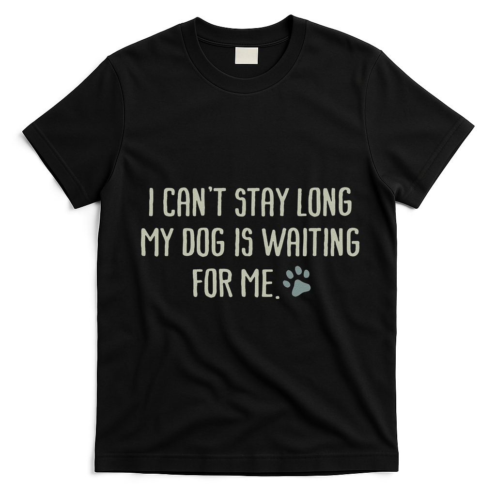 I CanT Stay Long My Dog Is Waiting For Me Mom Dad Dog Owner T-Shirt - Black