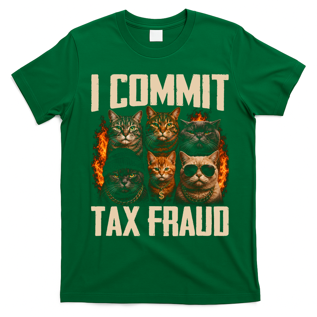 I Commit Tax Fraud Funny Cat Crew T-Shirt - Irish Green