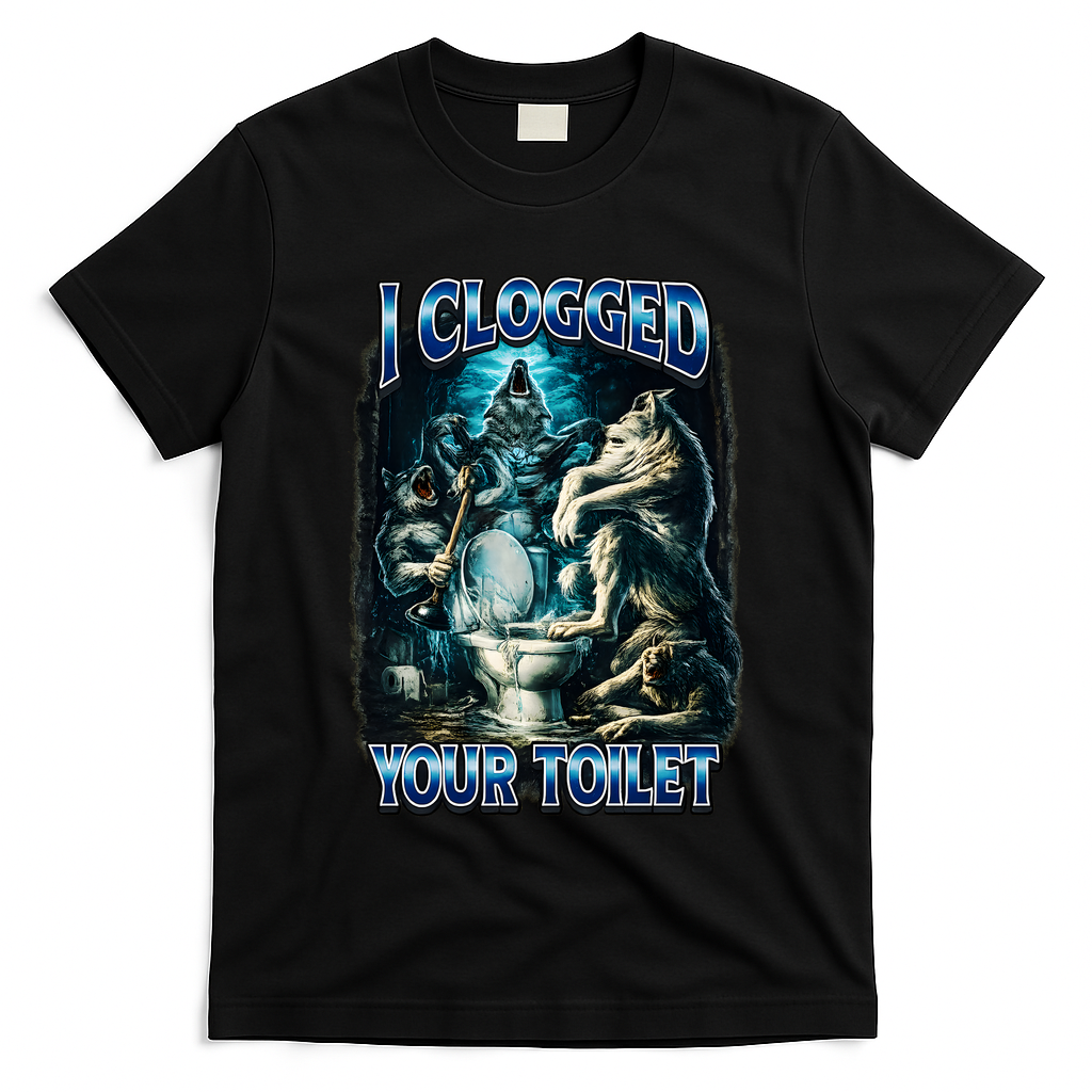I Clogged Your Toilet Funny Alpha Wolf Brainrot T-Shirt