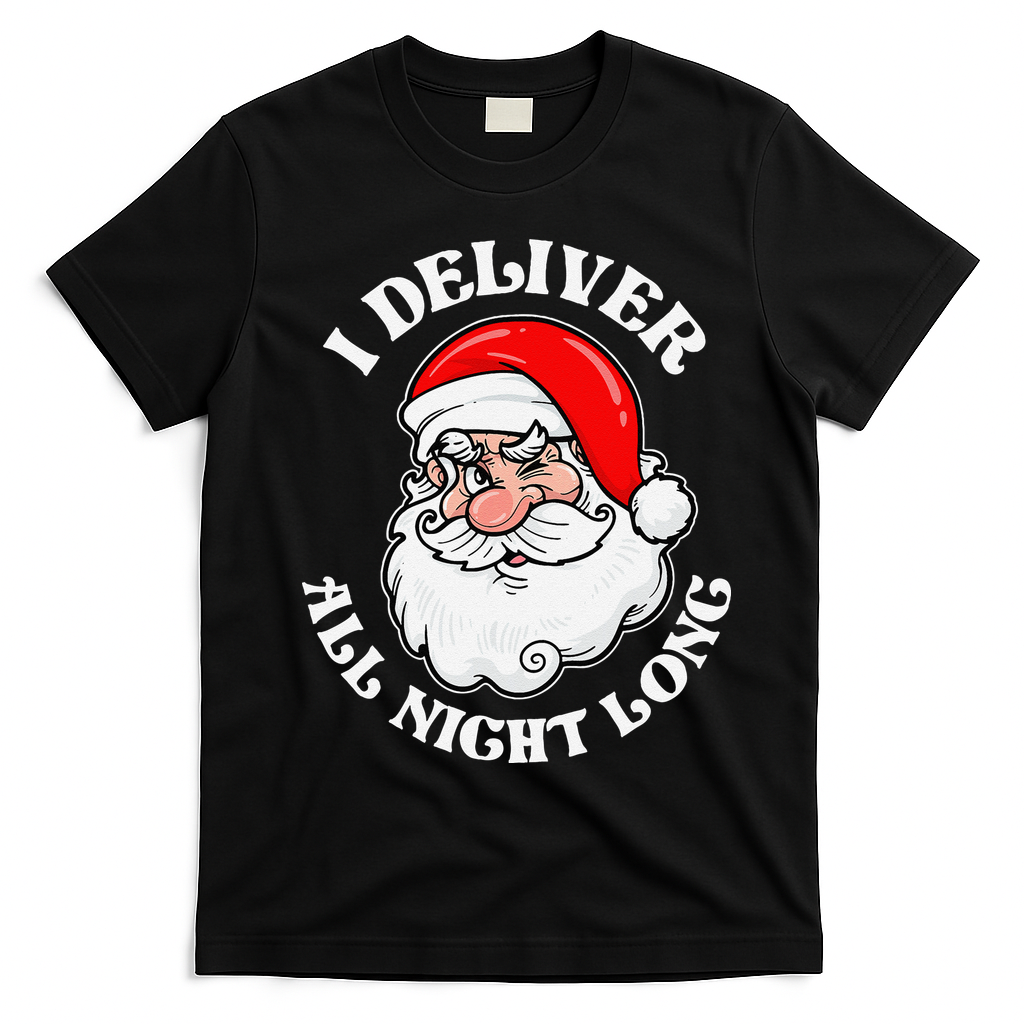 I Deliver All Night Long Naughty Christmas Dirty Xmas Santa T-Shirt - Black