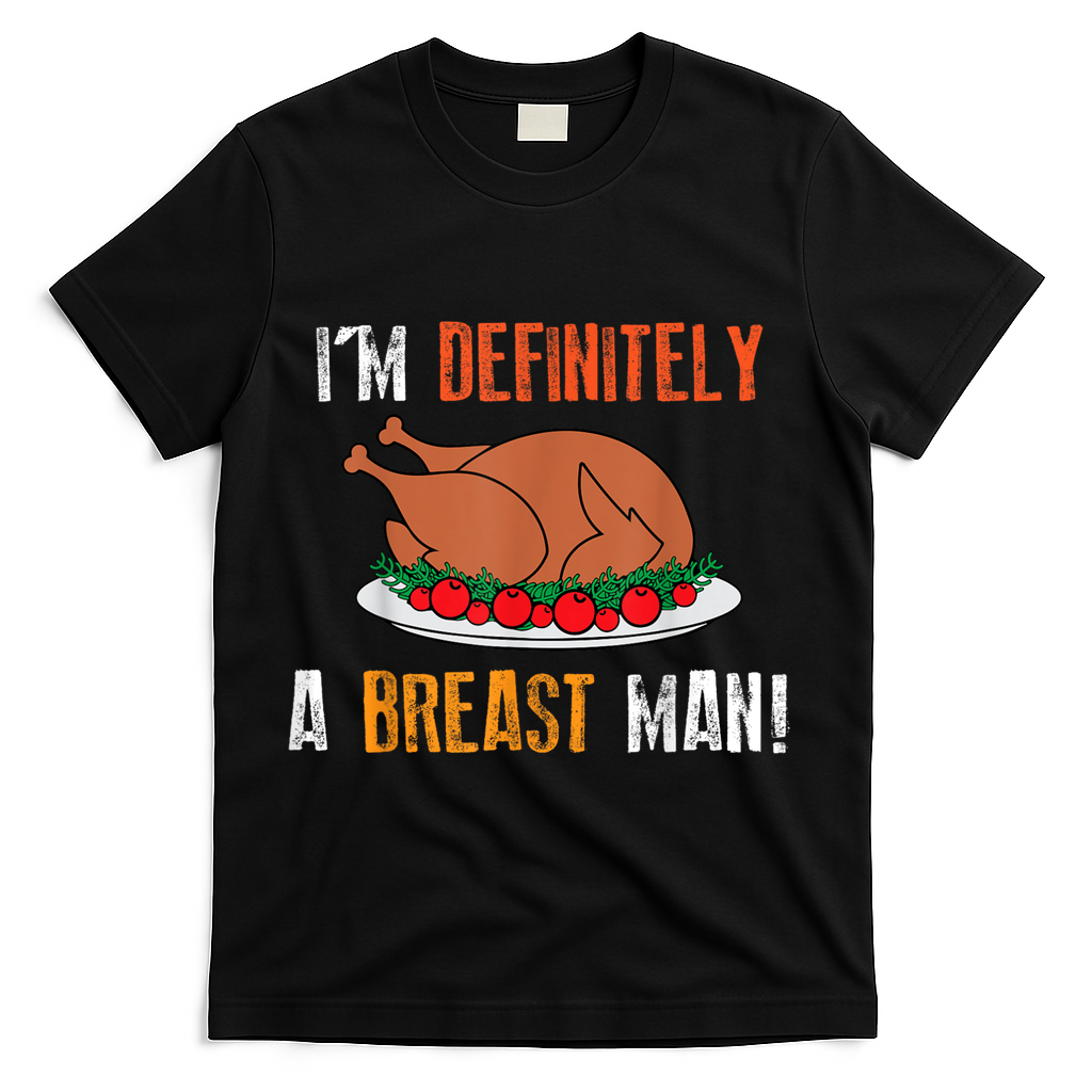 IM Definitely A Breast Man Funny Thanksgiving Turkey T-Shirt - Black
