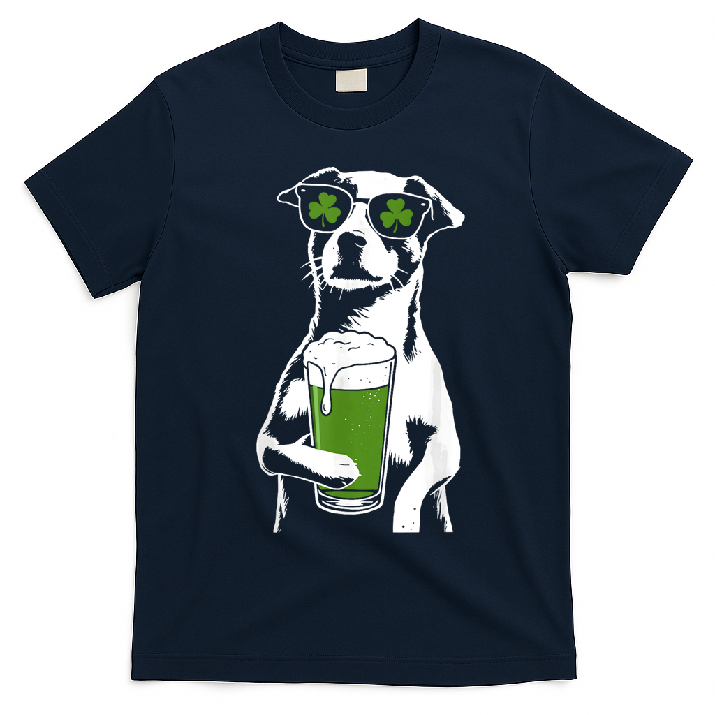 Irish Dog Drinking Beer T-Shirt - Navy Blue