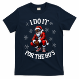 I Do It For The Hos African American Christmas Afro Santa T-Shirt - Navy Blue