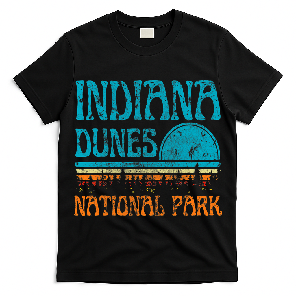 Indiana Dunes National Park Lake Michigan Retro Sunset T-Shirt