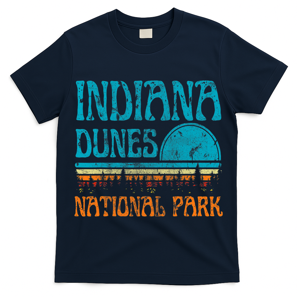 Indiana Dunes National Park Lake Michigan Retro Sunset T-Shirt