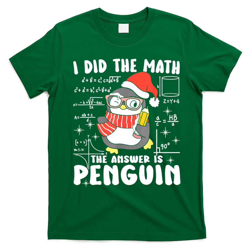 I Did The Math The Answer Is Penguin Christmas T-Shirt - Irish Green