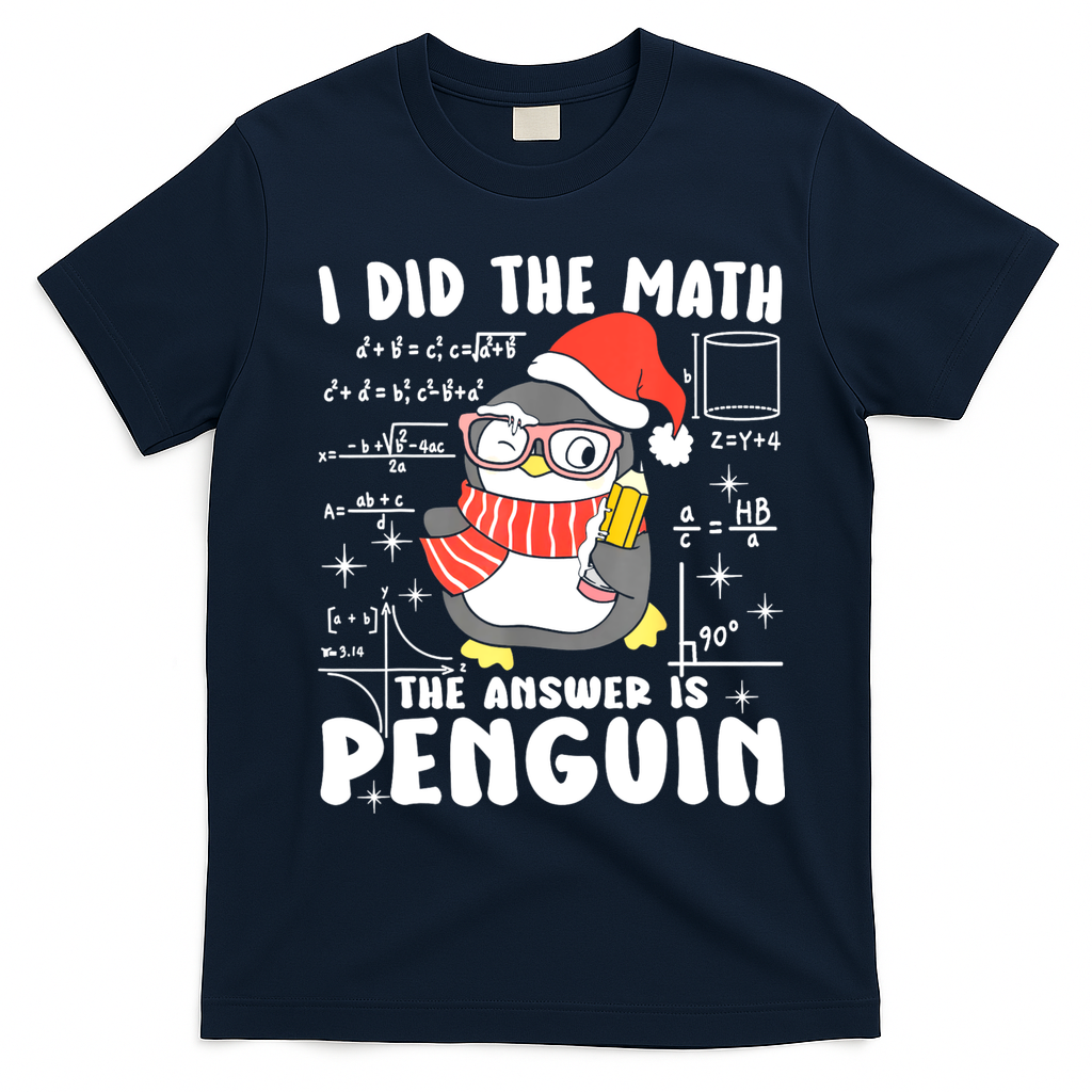 I Did The Math The Answer Is Penguin Christmas T-Shirt - Navy Blue