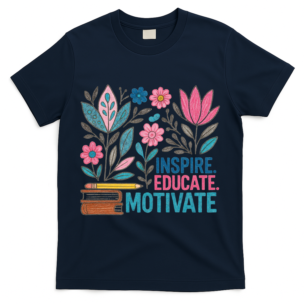 Inspire Educate Motivate Education Back To School  T-Shirt - Navy