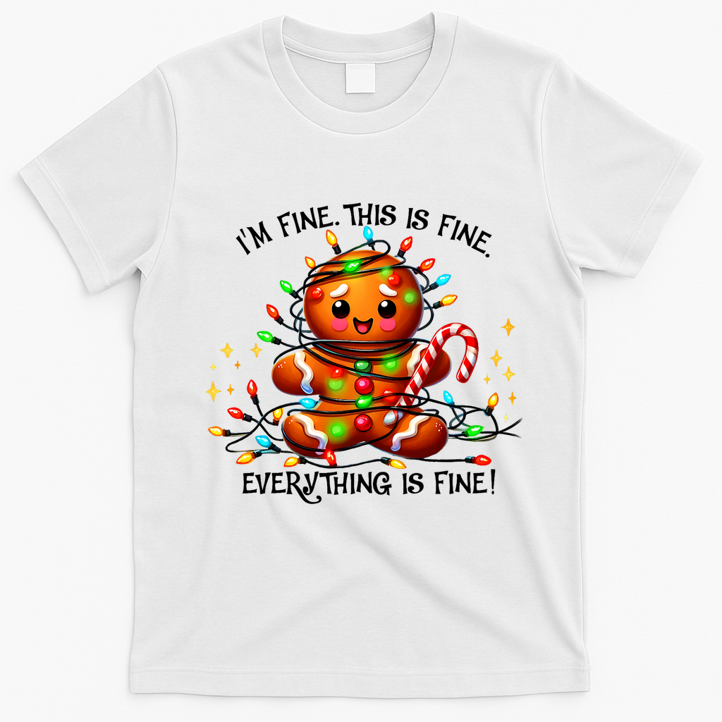 IM Fine Everything Is Fine Gingerbread Christmas Lights T-Shirt - White