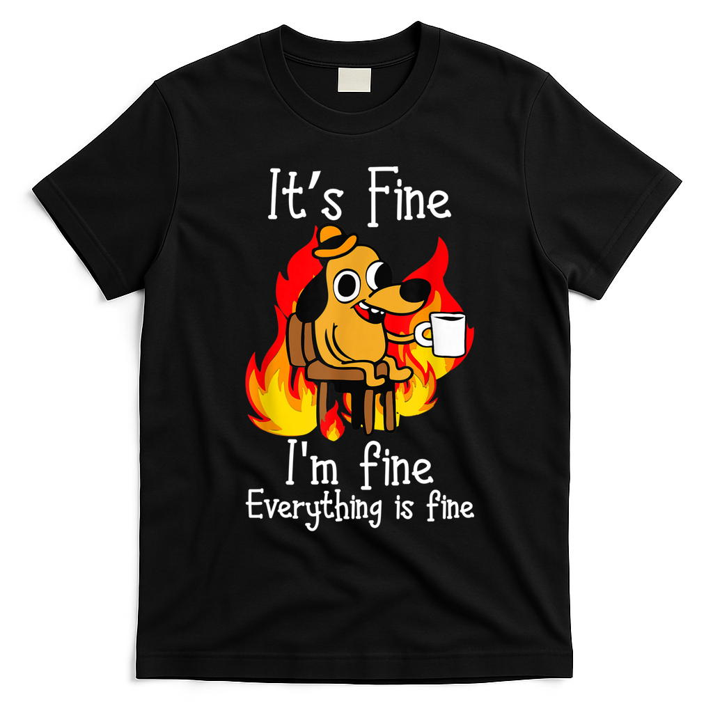 ItS Fine IM Fine Everything Is Fine Funny IM Fine Dog T-Shirt - Black
