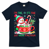I'm Fine Its Fine Just Having A Meltdown Funny Snowman Christmas T-Shirt - Navy Blue
