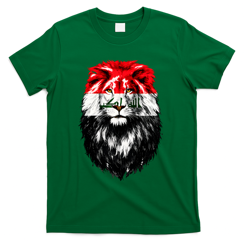 Iraqi Flag Iraq Pride Lion Face T-Shirt - Green