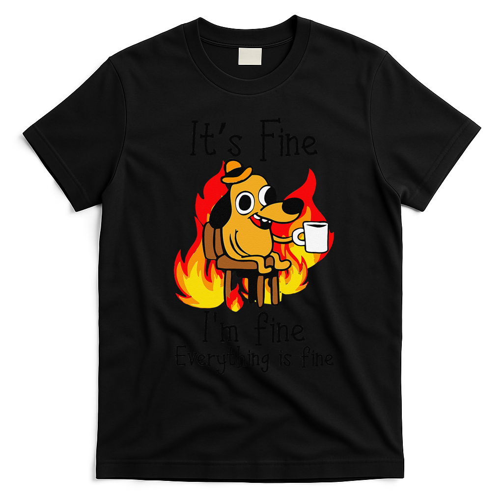 Its Fine Im Fine Everything Is Fine This Is Fine Meme Dog T-Shirt - Black