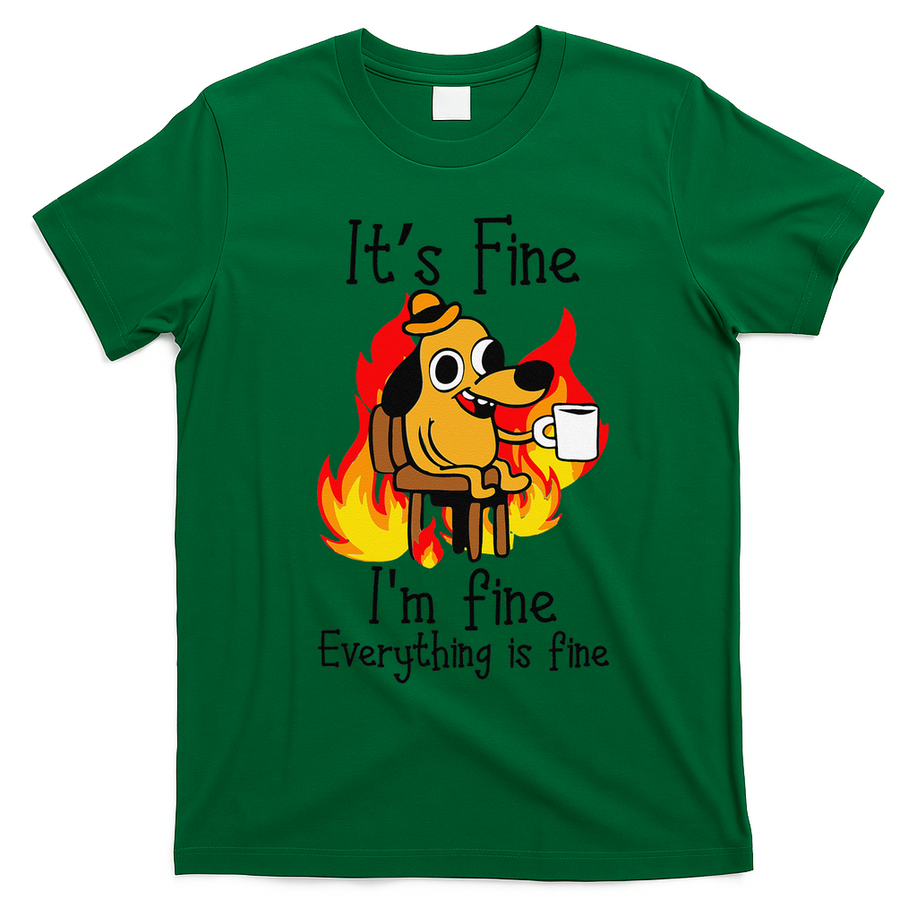 Its Fine Im Fine Everything Is Fine This Is Fine Meme Dog T-Shirt - Irish Green