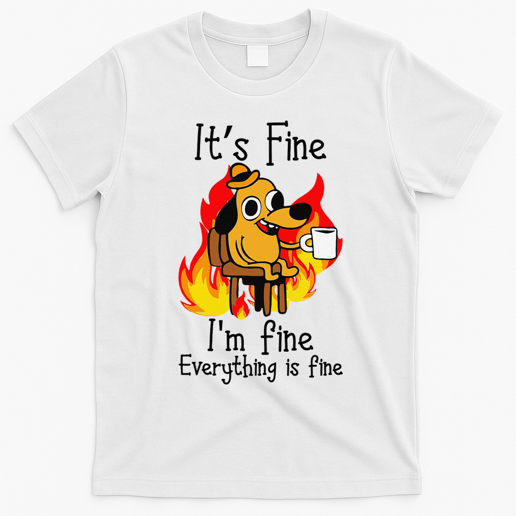 Its Fine Im Fine Everything Is Fine This Is Fine Meme Dog T-Shirt - White