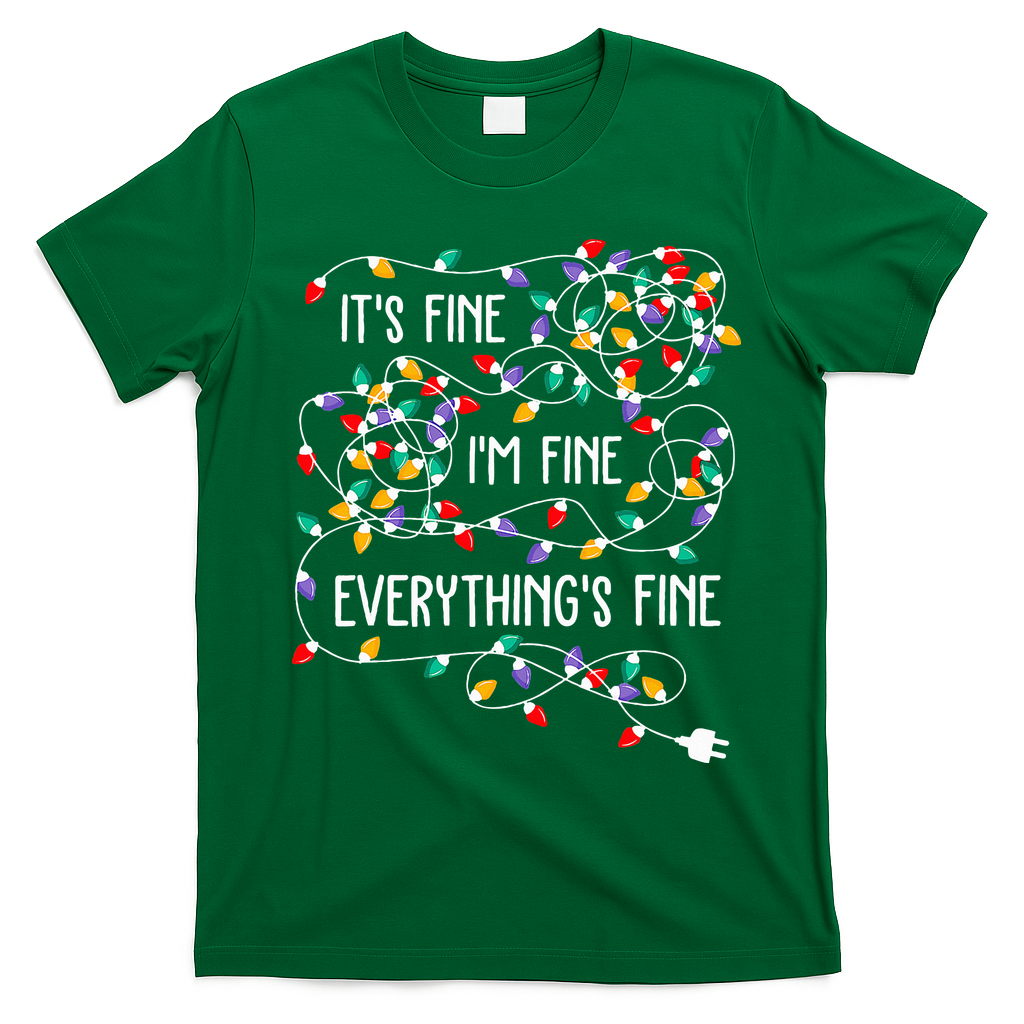 ItS Fine IM Fine Everything Is Fine Christmas Lights Xmas T-Shirt - Irish Green