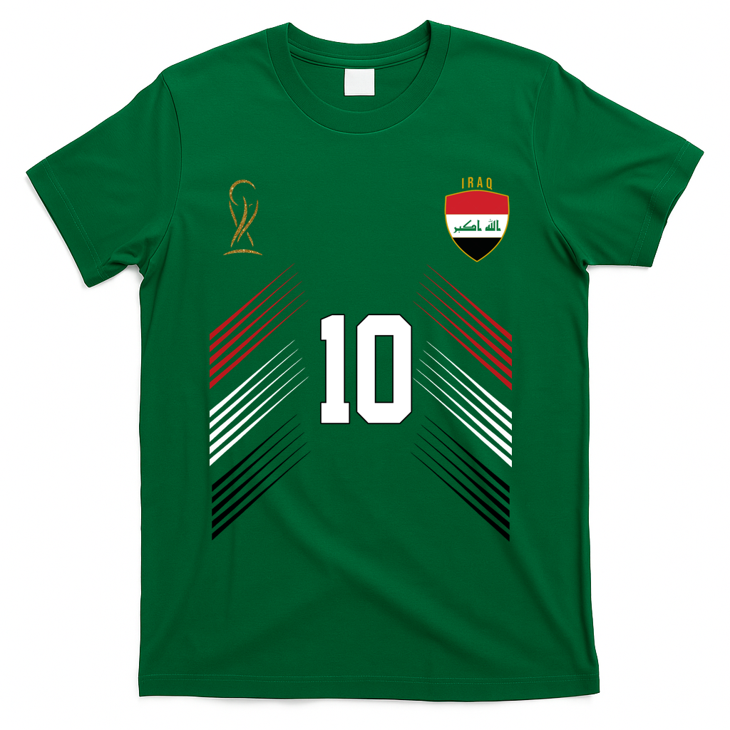Iraq Flag Iraqi Soccer Jersey Pride Fan Gear T-Shirt - Green
