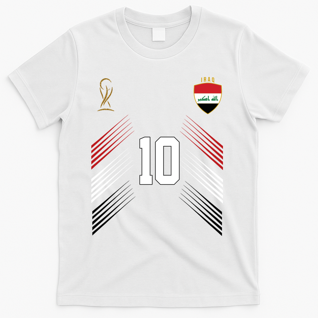 Iraq Flag Iraqi Soccer Jersey Pride Fan Gear T-Shirt - White