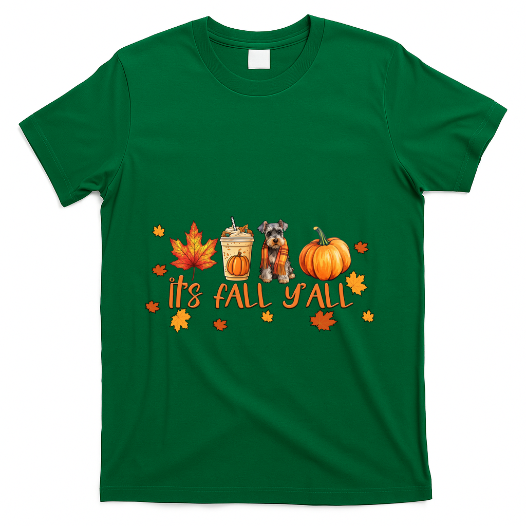 ItS Fall YAll Pumpkin Spice Latte Dog Miniature Schnauzer Gift T-Shirt - Green