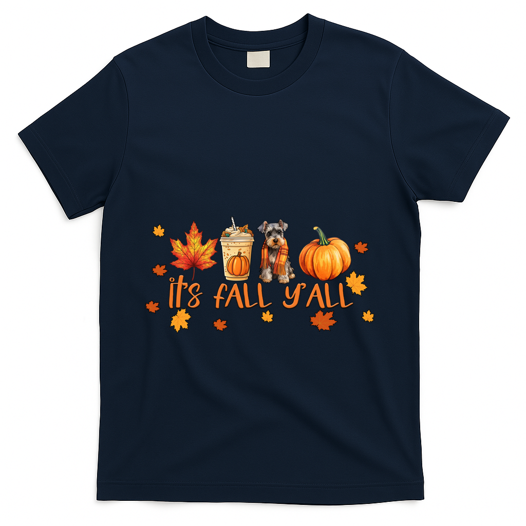 ItS Fall YAll Pumpkin Spice Latte Dog Miniature Schnauzer Gift T-Shirt - Navy