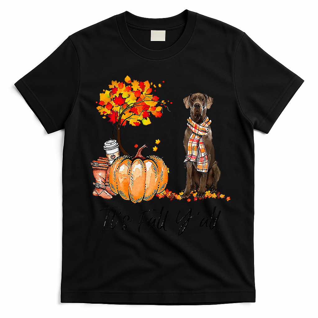 It's Fall Y'all Great Dane Dog Lovers Thanksgiving Halloween T-Shirt - Black