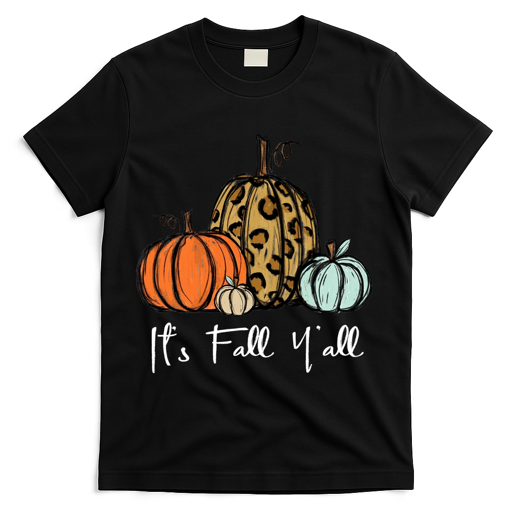 Its Fall Yall Graphic Shirt Women Thanksgiving Pumpkin Splicing Sleeve Fall T-Shirt - Black