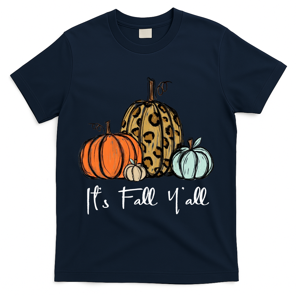 Its Fall Yall Graphic Shirt Women Thanksgiving Pumpkin Splicing Sleeve Fall T-Shirt - Navy